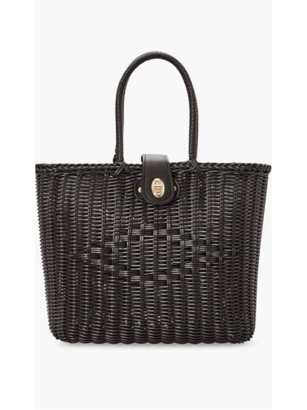 JustFab Black Woven Tote with Gold-Tone Turn Lock